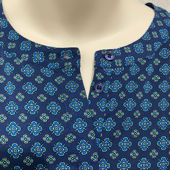 J Crew Blue Floral Print Drapey Henley Tunic Top - Picture 3 of 6